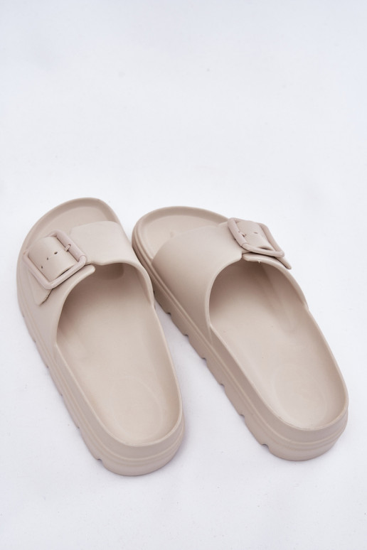 Pantofole da donna Pantofole leggere con una piattaforma con fibbie beige Viasara Pantofole da donna Pantofole leggere con una piattaforma con fibbie beige Viasara