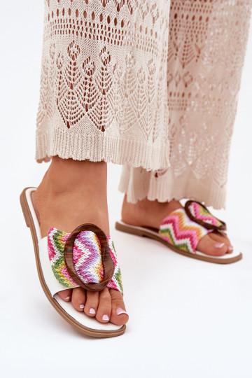 Pantofole Appartamento delle donne decorare con fibbie Colore bianco LuAam