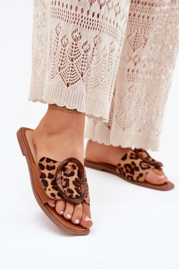Ciabatte piatte da donna decorate con fibbie LuĮam con stampa leopardata 2