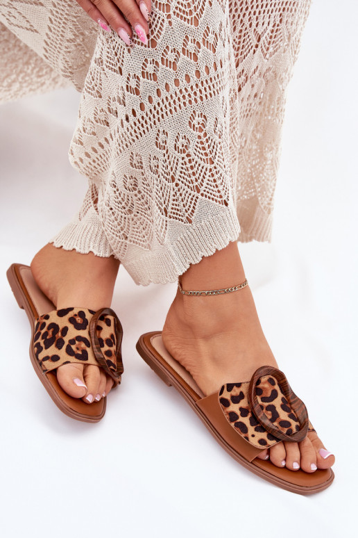 Pantofole Appartamento delle donne decorare con fibbie con motivi di pelliccia di leopardo LuAam