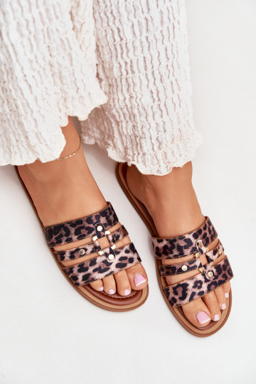 isoscele Pantofole da donna Ze colore doratom Detalem con motivi di pelliccia di leopardo Noroti