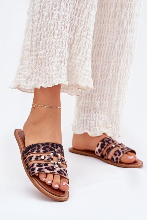 isoscele Pantofole da donna Ze colore doratom Detalem con motivi di pelliccia di leopardo Noroti