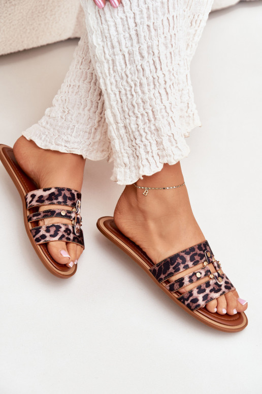 isoscele Pantofole da donna Ze colore doratom Detalem con motivi di pelliccia di leopardo Noroti