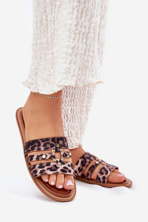 isoscele Pantofole da donna Ze colore doratom Detalem con motivi di pelliccia di leopardo Noroti