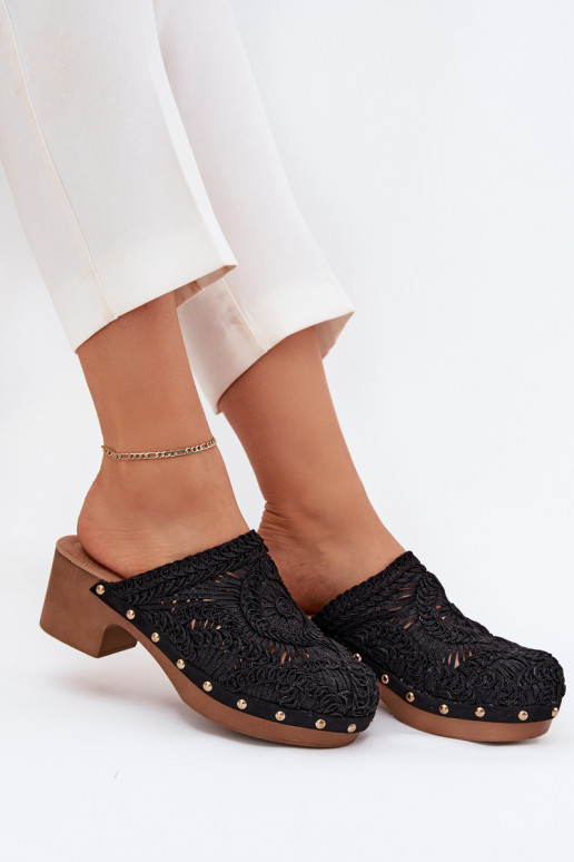 SzydełkoAe Pantofole da donna con i tacchi colore nero Senevia