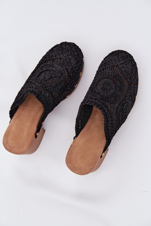 SzydełkoAe Pantofole da donna con i tacchi colore nero Senevia