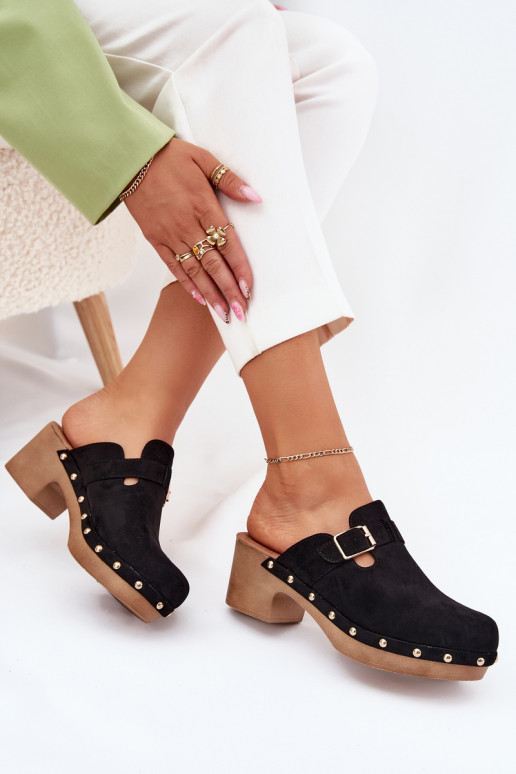 Pantofole Zoccoli Femminile con i tacchi con fibbie colore nero Veldexina