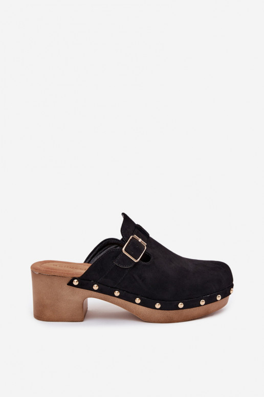 Pantofole Zoccoli Femminile con i tacchi con fibbie colore nero Veldexina