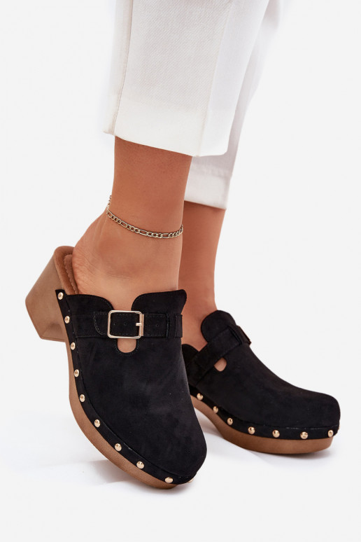 Pantofole Zoccoli Femminile con i tacchi con fibbie colore nero Veldexina