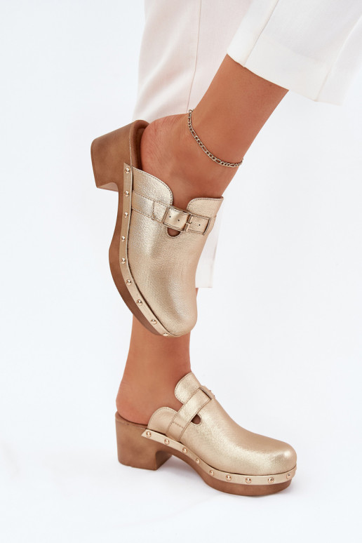 Pantofole Zoccoli Femminile con i tacchi con fibbie colore dorato Veldexina