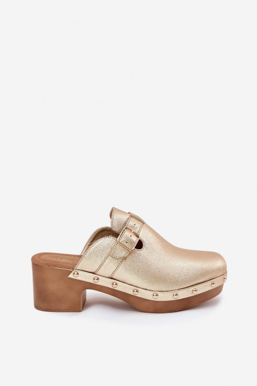 Pantofole Zoccoli Femminile con i tacchi con fibbie colore dorato Veldexina