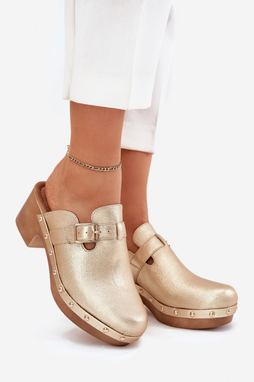 Pantofole Zoccoli Femminile con i tacchi con fibbie colore dorato Veldexina