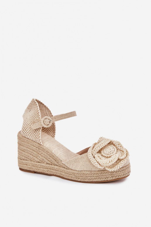 Femminile Sandali con plateau Con treccia I SzydełkoAym Un fiore beige Ismilea
