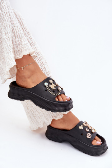 Pantofole leggere Pantofole da donna Ze colore doratomi Przypinkami colore nero Hortiana