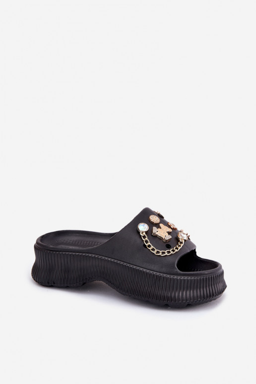 Pantofole leggere Pantofole da donna Ze colore doratomi Przypinkami colore nero Hortiana