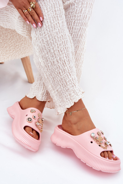 Pantofole leggere Pantofole da donna Ze colore doratomi Przypinkami colore rosa Hortiana