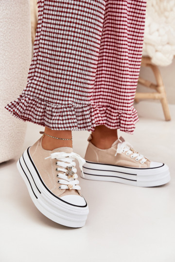 Scarpe per il tempo libero con una piattaforma Ze colore doratomi Przypinkami beige Fiorina