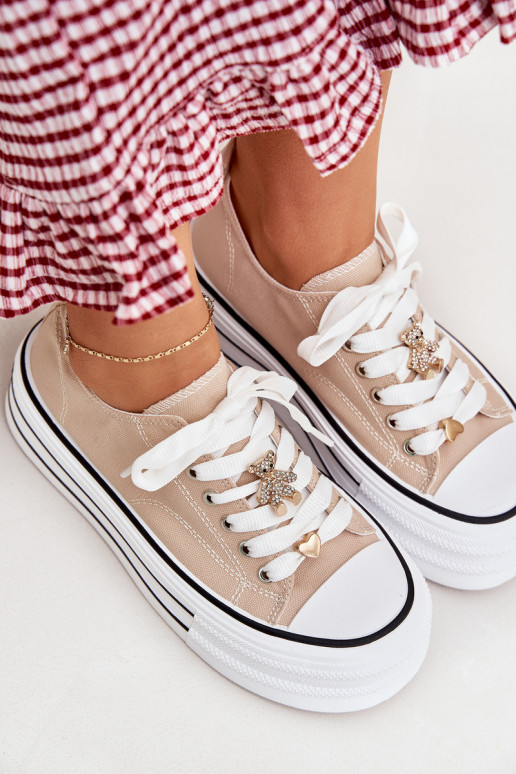 Scarpe per il tempo libero con una piattaforma Ze colore doratomi Przypinkami beige Fiorina