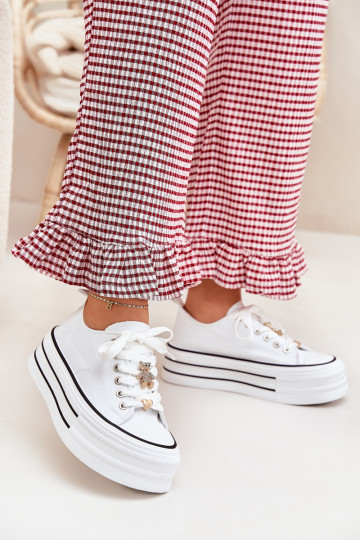 Scarpe per il tempo libero con una piattaforma Ze colore doratomi Przypinkami Colore bianco Fiorina 2