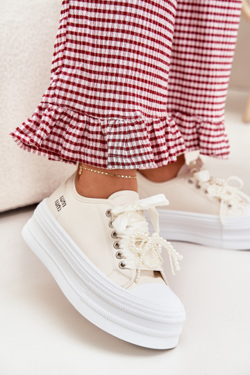 Scarpe per il tempo libero con una piattaforma Con decorazioni Allacciaturam beige Tivora 2