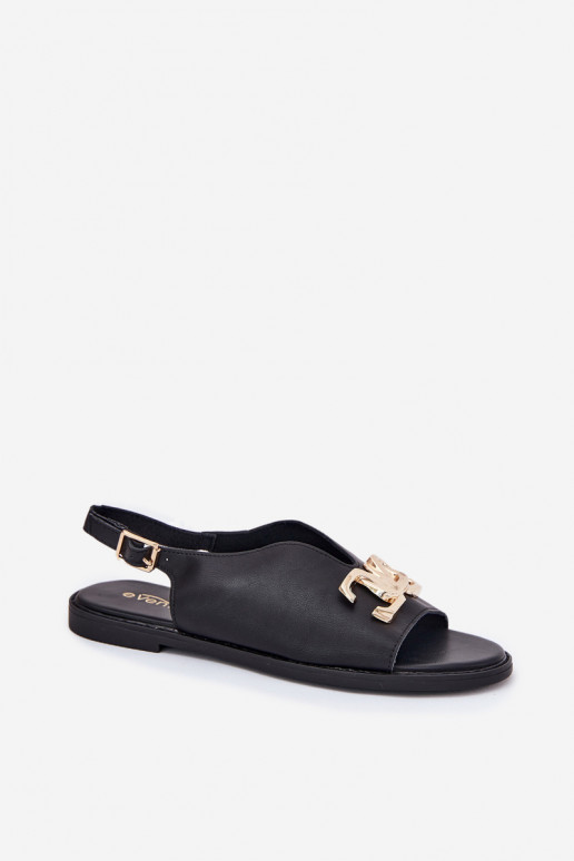 Sandali da donna con tacchi larghi con dettagli dorati colore nero Amelira Sandali da donna con tacchi larghi con dettagli dorati colore nero Amelira