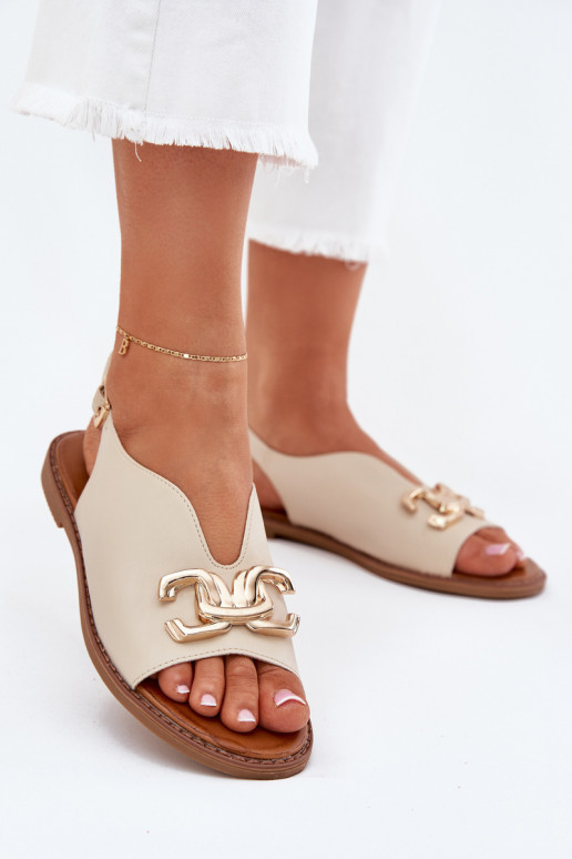 Sandali da donna con tacchi larghi con dettagli dorati beige Amelira