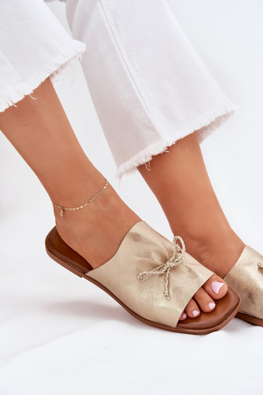 Pantofole da donna con tacchi larghi Con decorazioni INiązaniem colore dorato Norela