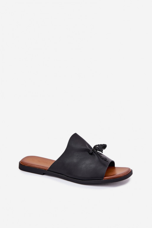 Pantofole da donna con tacchi larghi Con decorazioni INiązaniem colore nero Norela