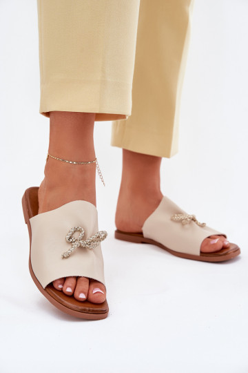 Ciabatte da donna con tacco largo e ornamenti eleganti Norela color sabbia