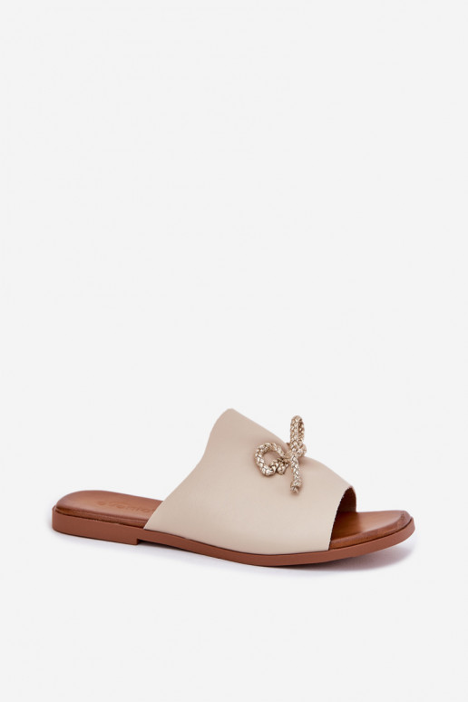 Pantofole da donna con tacchi larghi Con decorazioni INiązaniem beige Norela