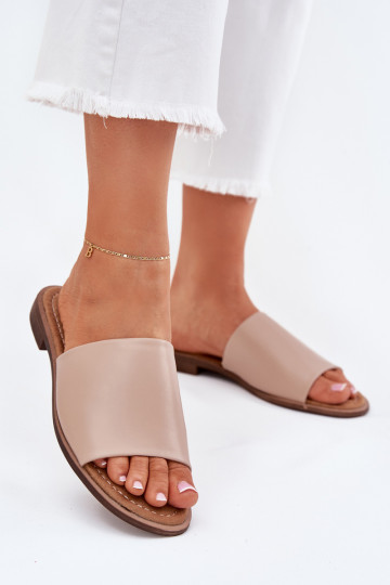 Ciabatte in pelle liscia da donna Cerise color sabbia 2