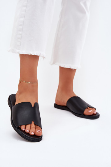 Pantofole da donna in ecopelle con tacchi larghi colore nero Kalimira 2