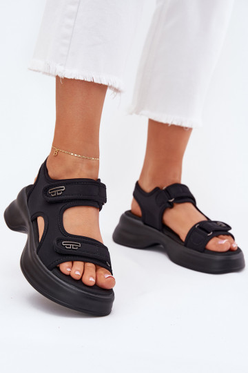 Sandali da donna con dettagli color oro Luvira nere 2