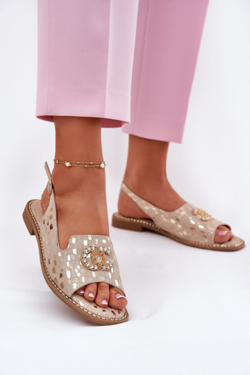 Sandali dorati da donna con ornamenti e tacco largo "S.Barski KV51-096"