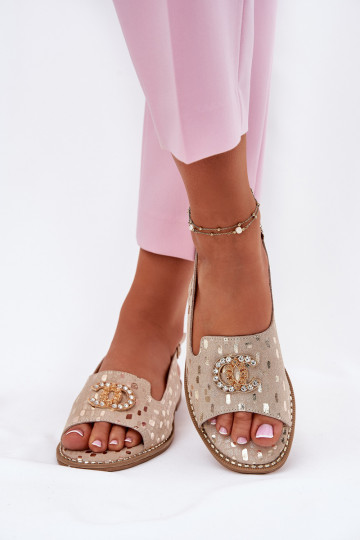 Sandali dorati da donna con ornamenti e tacco largo "S.Barski KV51-096" 2