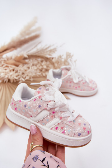 Scarpe sportive per bambini lucide con cuori rosa Tessina