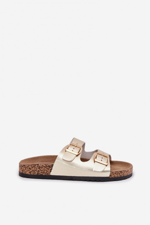 Pantofole da donna con fibbie in ecopelle colore dorato Iskira Pantofole da donna con fibbie in ecopelle colore dorato Iskira