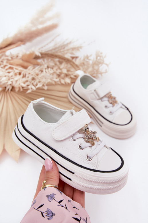 Infantile scarpe casual Ze Złotą Przypinką Orsi di peluche Colore bianco Solena