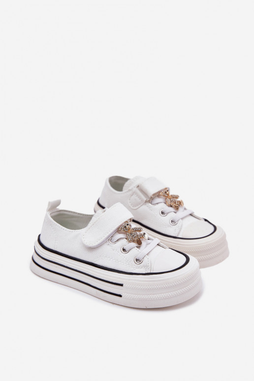 Infantile scarpe casual Ze Złotą Przypinką Orsi di peluche Colore bianco Solena