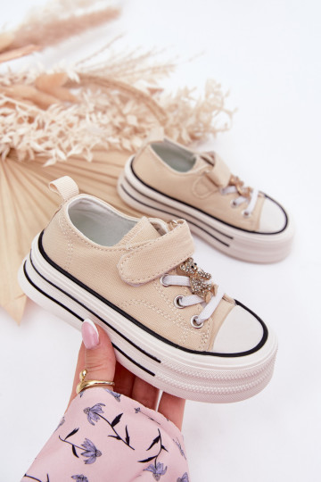 Infantile scarpe casual Ze Złotą Przypinką Orsi di peluche beige Solena