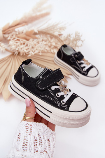 Infantile scarpe casual Ze Złotą Przypinką Orsi di peluche colore nero Solena