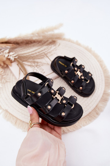 Sandali per bambini con dettagli dorati, color nero "Lunessa"