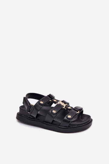Sandali per bambini con dettagli dorati, color nero "Lunessa" 2