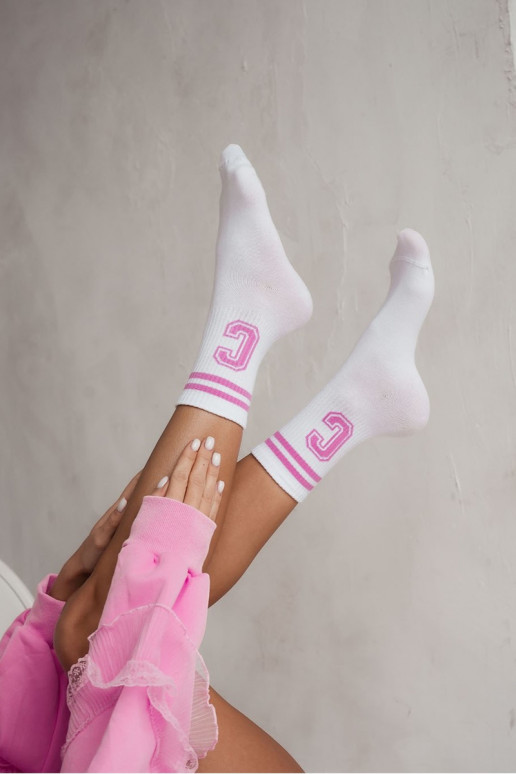 Calzini da donna con strisce I Literą C Bianco-colore rosa Calzini da donna con strisce I Literą C Bianco-colore rosa