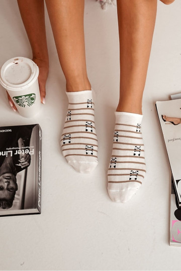 Calzini Femminile BaAełniane Panda I Strisce colore avorio