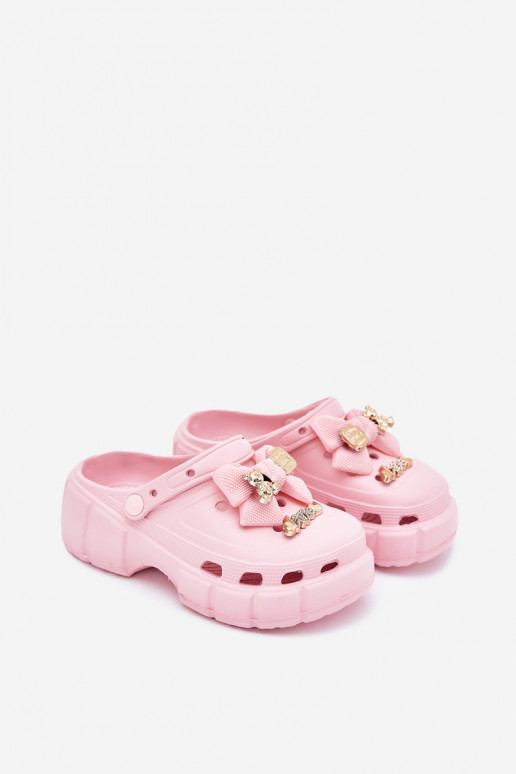 Pantofole Infantile Infantile Pantofole leggere con nastri I Ozdobami colore rosa Selvana Pantofole Infantile Infantile Pantofole leggere con nastri I Ozdobami colore rosa Selvana