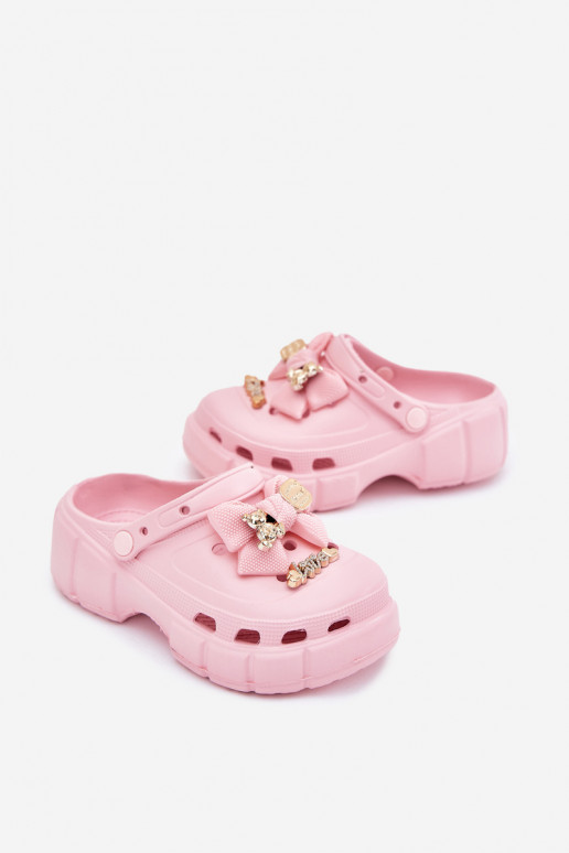Pantofole Infantile Infantile Pantofole leggere con nastri I Ozdobami colore rosa Selvana Pantofole Infantile Infantile Pantofole leggere con nastri I Ozdobami colore rosa Selvana