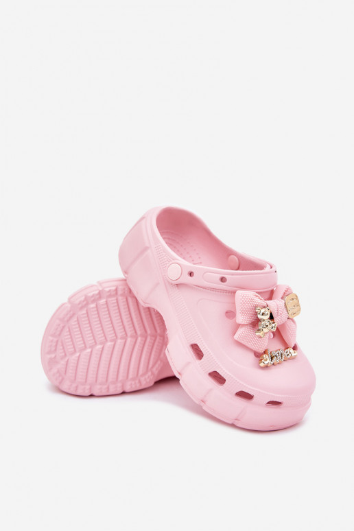 Pantofole Infantile Infantile Pantofole leggere con nastri I Ozdobami colore rosa Selvana Pantofole Infantile Infantile Pantofole leggere con nastri I Ozdobami colore rosa Selvana