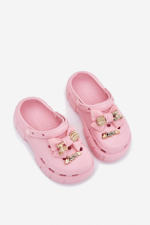 Pantofole Infantile Infantile Pantofole leggere con nastri I Ozdobami colore rosa Selvana Pantofole Infantile Infantile Pantofole leggere con nastri I Ozdobami colore rosa Selvana