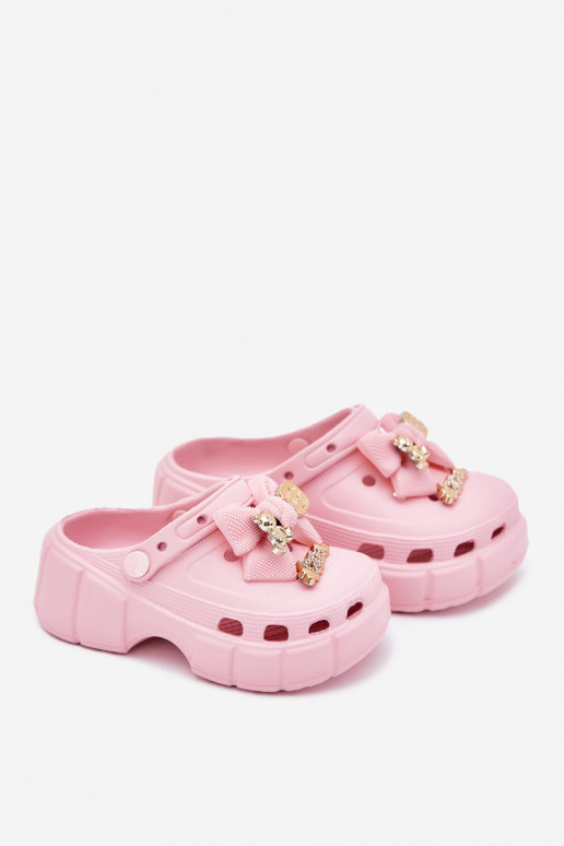 Pantofole Infantile Infantile Pantofole leggere con nastri I Ozdobami colore rosa Selvana Pantofole Infantile Infantile Pantofole leggere con nastri I Ozdobami colore rosa Selvana